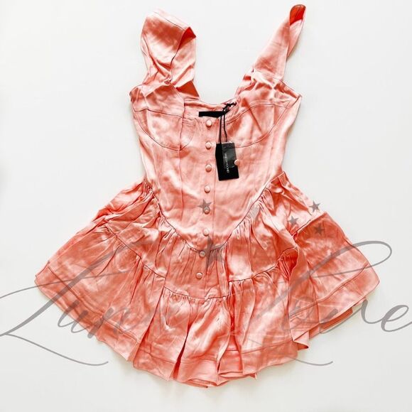 VANESSA MOONEY The Elisabeth Romper Dress In Pink Satin NWT - Picture 3 of 8